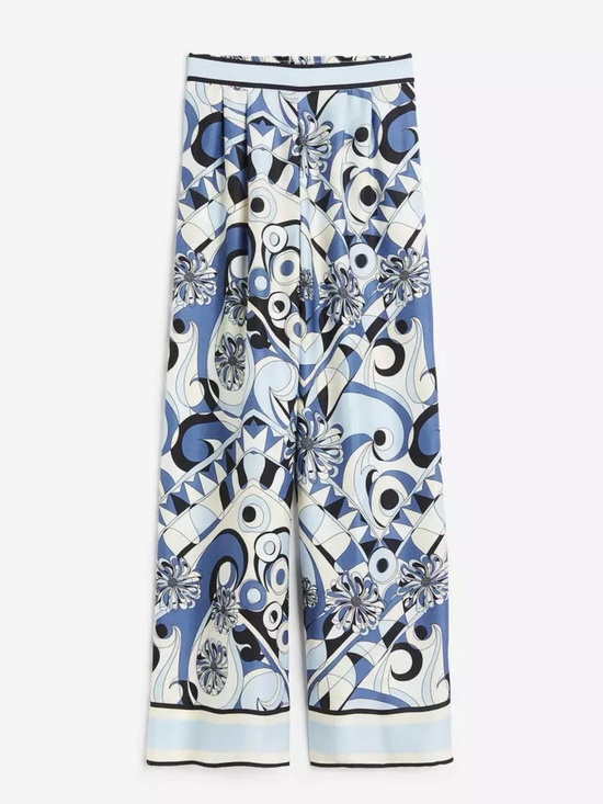 H&M Pants - H&M Blue & White Geometric Floral Wide-Leg Pants size 10